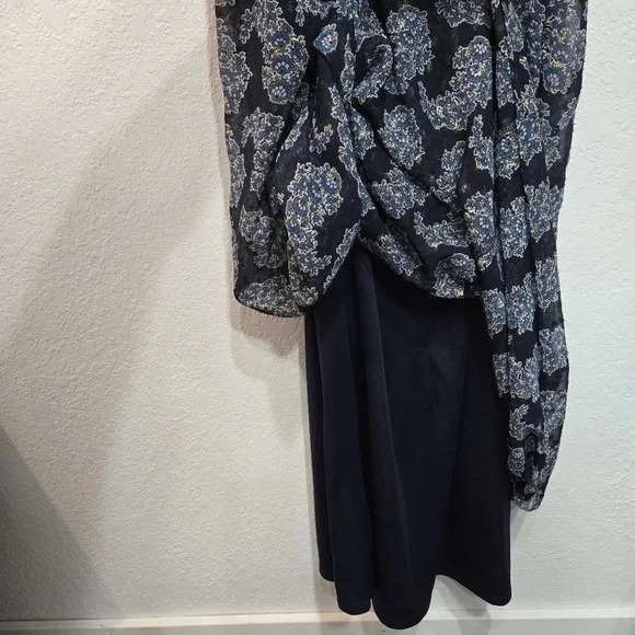 Taylor 6 Floral Chiffon Off Shoulder 3/4 Sleeve Long Maxi Dress Blue Gold Small - Picture 9 of 10